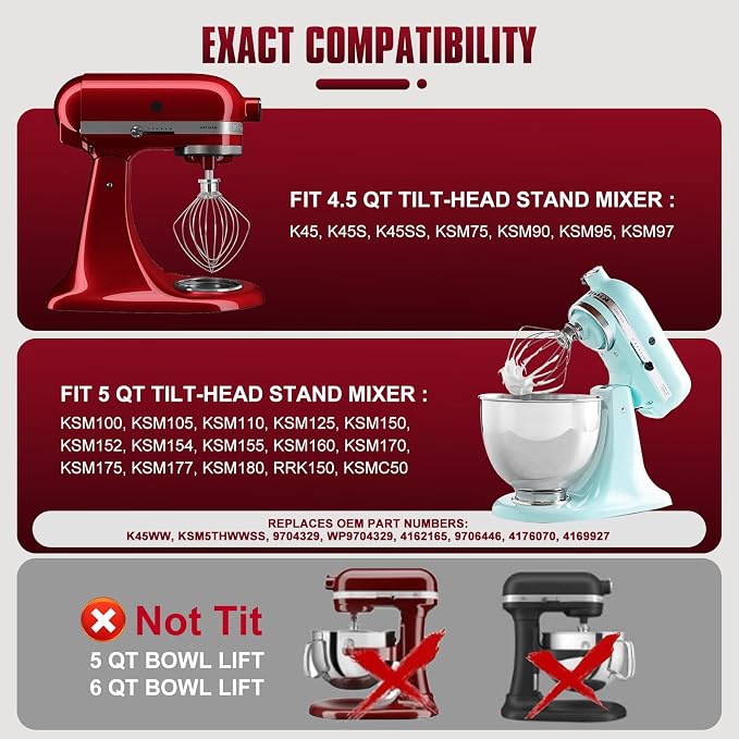 Whole Stainless Steel K45WW Whisk Attachment - Image 2