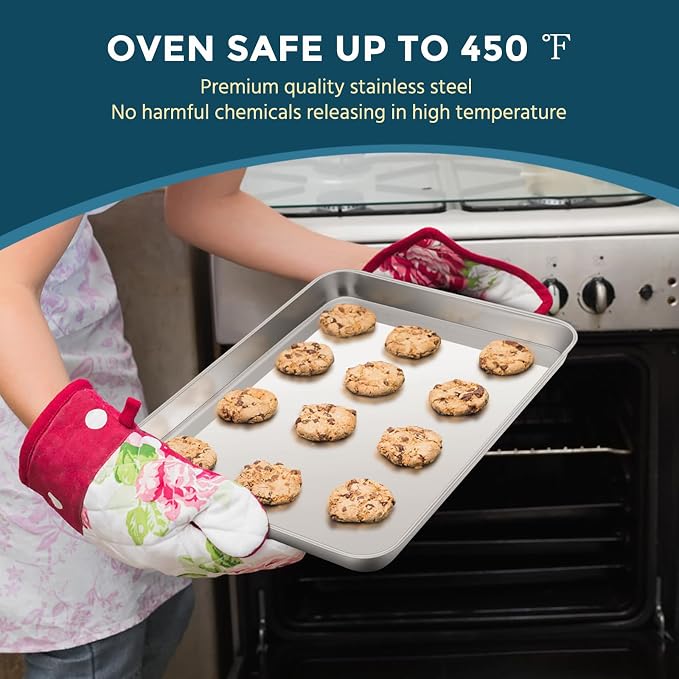 E-far Stainless Steel Baking Sheet Set of 3, 12.4”/10.5” /9.4” Cookie Sheet - Image 3