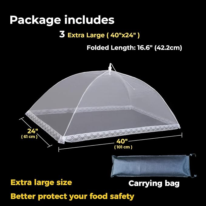 Mesh Food Covers for Outside, 3 Extra Large 40"X24" Jumbo Pop-Up Mesh Food Tent - Image 2