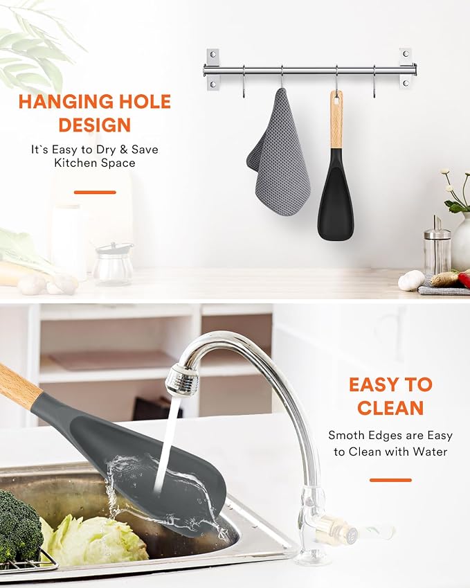 Cooking Spoon for Nonstick Cookwares, Wood Handle Spoon for Mixing, and Scrape - Image 7