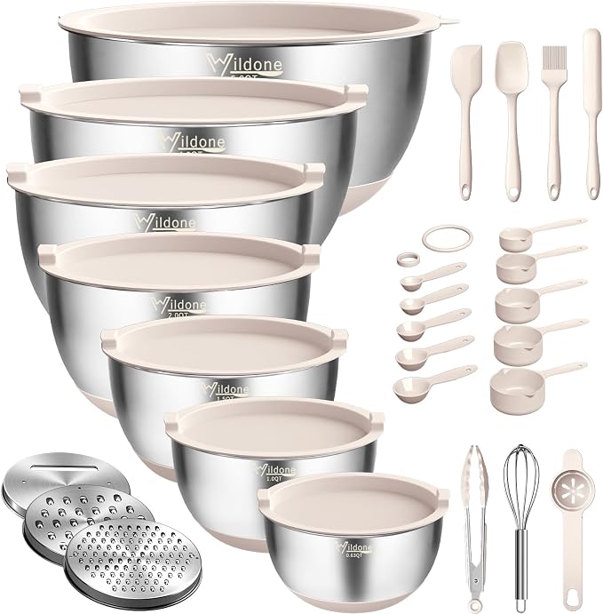 Wildone Mixing Bowls with Airtight Lids, with 3 Grater Attachments, Scale Mark by Wildone