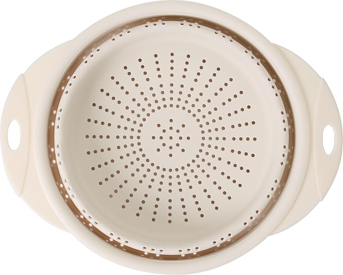 Dexas 10" Collapsible Silicone Colander in Cream, Kitchen Strainer by Dexas