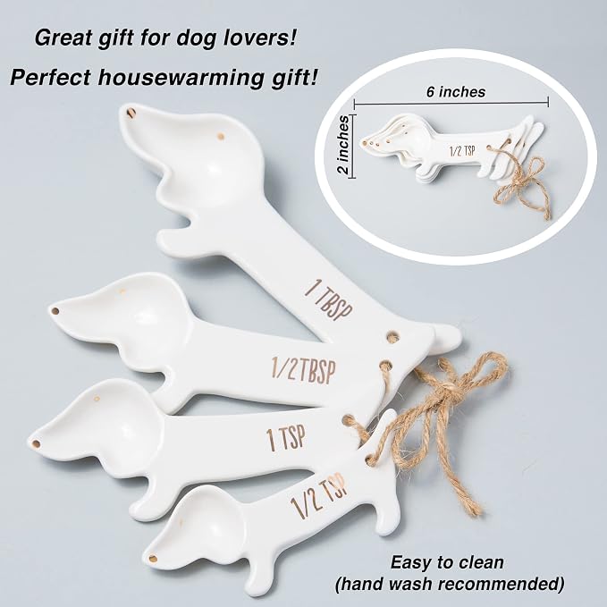 VOTUM White Dachshund Ceramic Measuring Spoon Set – Set of 4 Cute Weiner Dog - Image 4