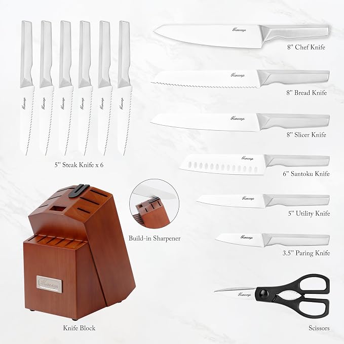 Knife Block Set, Japanese Stainless Steel Kitchen Knife Set - Image 2