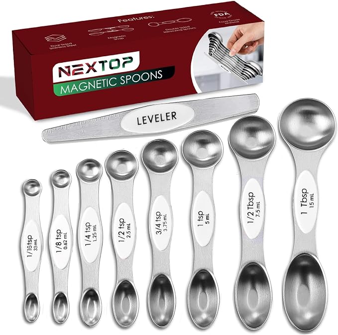 Magnetic Measuring Spoons Set of 9 Stainless Steel Dual-Sided Stackable by Nextop