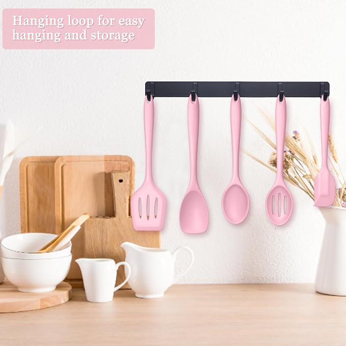 E-far Pink Silicone Cooking Utensils Set, 10-Piece Kitchen Utensil Set - Image 6