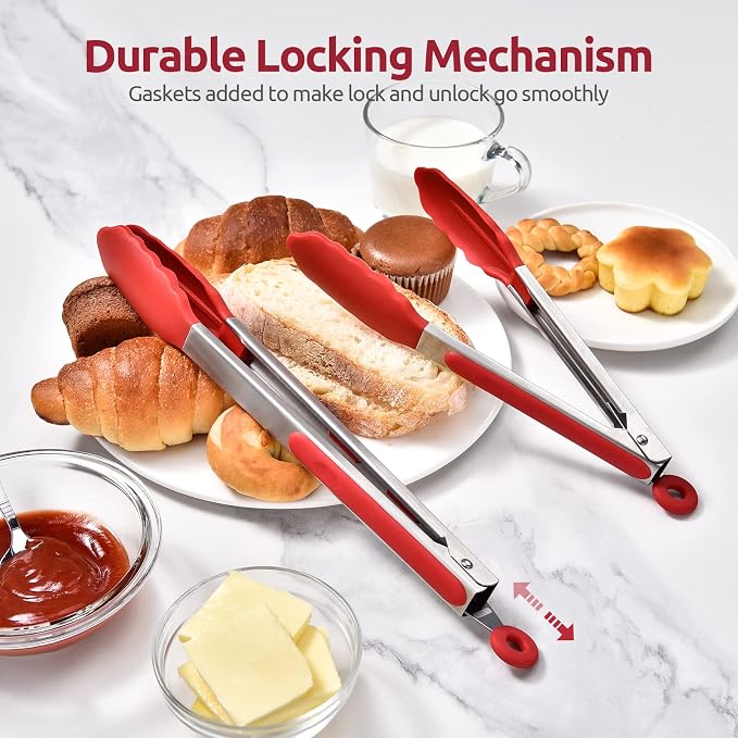 600ºF Heat Resistant Kitchen Tongs: U-Taste 9+12 inch Silicone Cooking Tong Set - Image 7