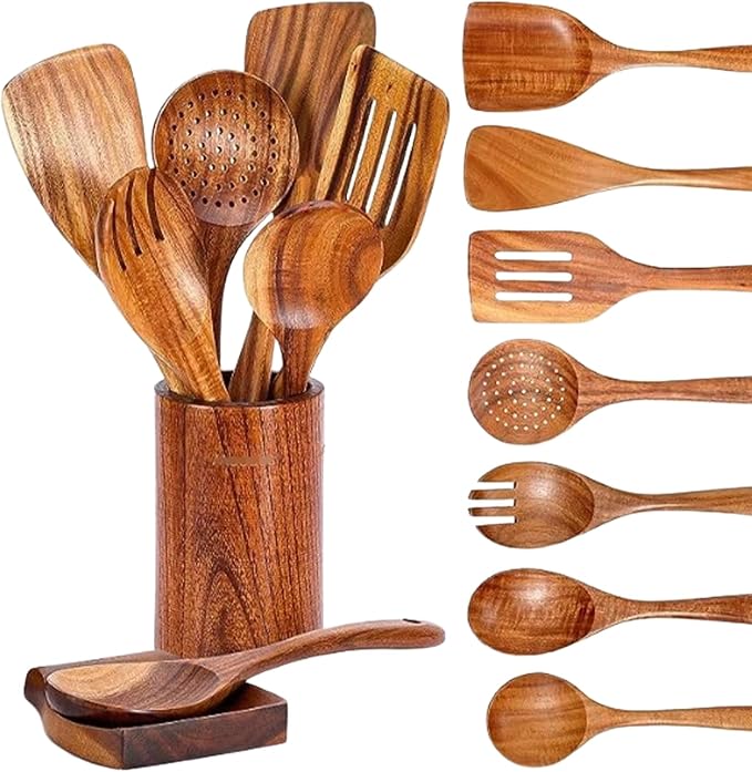 Wooden Kitchen Utensil Set, 9-Piece Cooking Tools by KEJJRIUTN