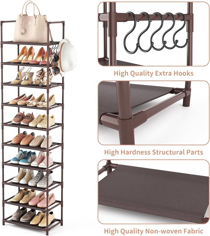 LANTEFUL 10 Tiers Tall Shoe Rack 20-25 Pairs Boots Organizer Storage Sturdy - Image 4