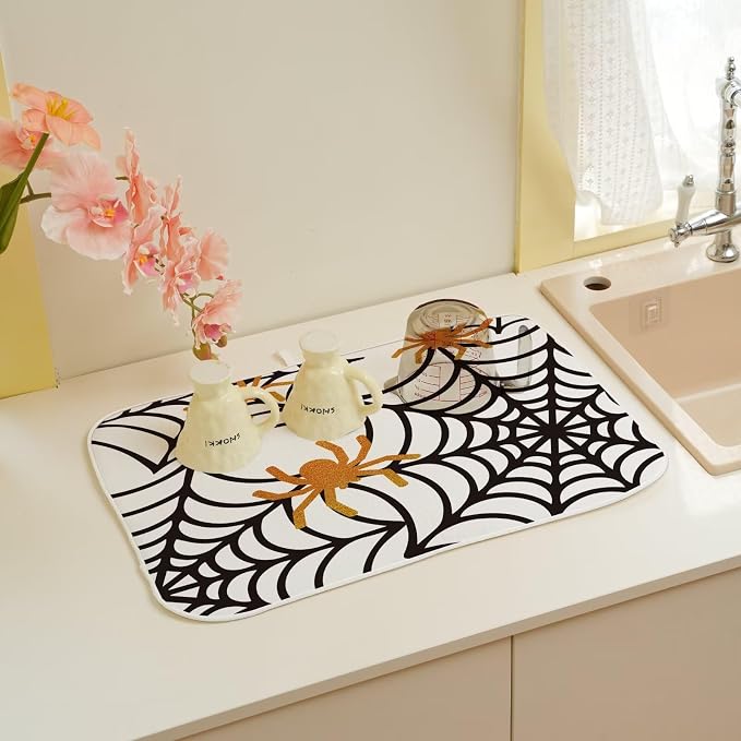 Spider Web Dish Drying Mat 18 x 24 inch Halloween Holiday Themed Decorative - Image 6