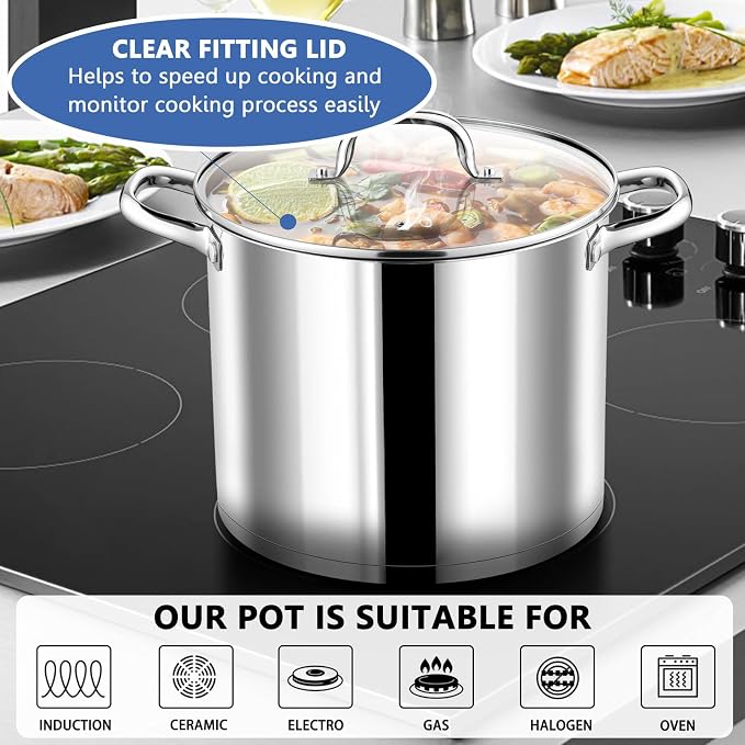 P&P CHEF 12 QT Stock Pot with Lid, Stainless Steel Large Cooking Pot, Soup - Image 5