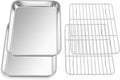 E-far Small Baking Sheet with Wire Rack, Stainless Steel Cookie Sheets Trays & by E-far
