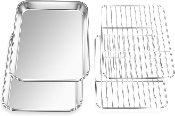 E-far Small Baking Sheet with Wire Rack, Stainless Steel Cookie Sheets Trays & by E-far