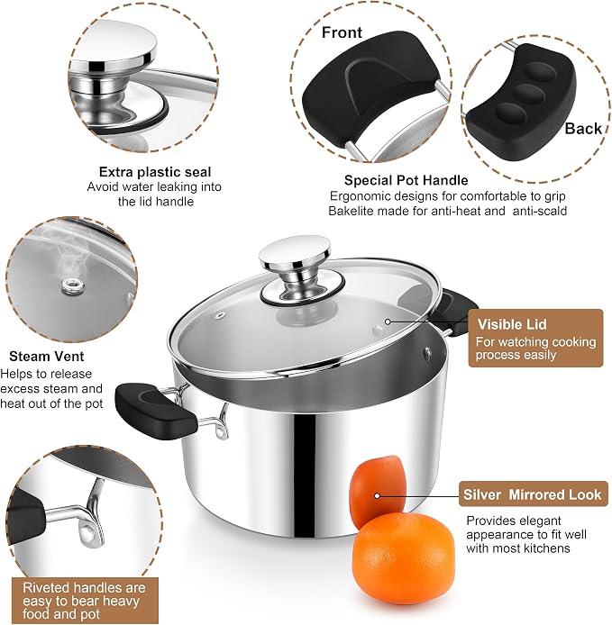 8 Quart 3-Ply Cooking Stock Pot - Image 3