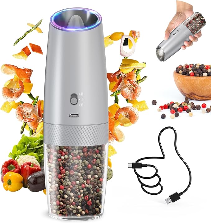 CIRCLE JOY 2-Speed Gravity Electric Pepper Grinder, Rechargeable Salt Grinder by CIRCLEJOY