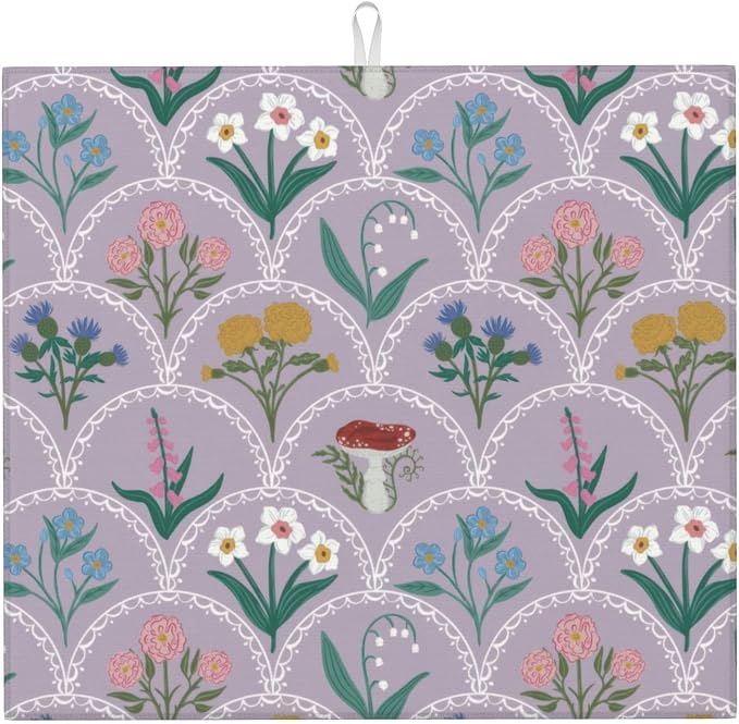Vintage Flowers Dish Drying Mat 16x18 Inch, Microfiber Absorbent Fast Dry Mat by Unknown