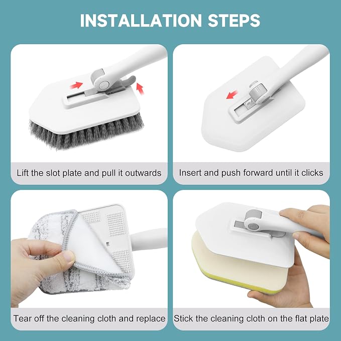 nacena Shower Scrubber with Long Handle, 3 in 1 Tile Tub Scrubber Brush with 3 - Image 6