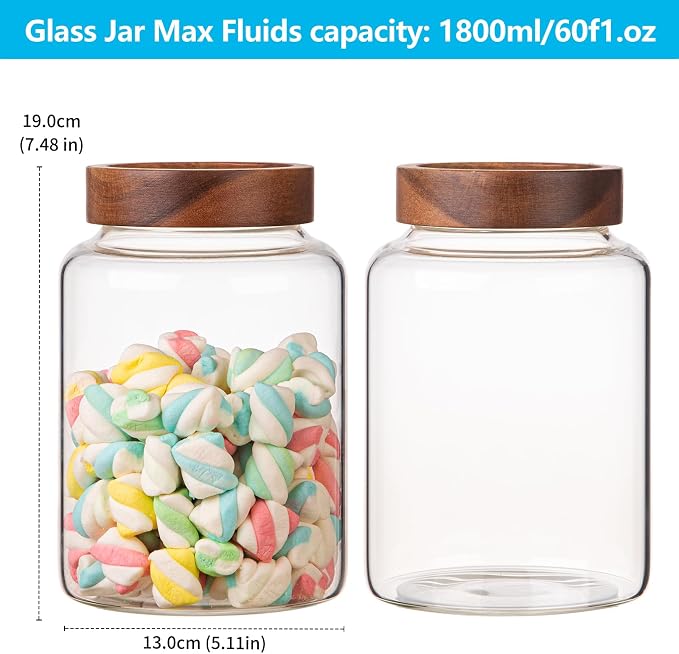 2 PCS Large Glass Jars with Wooden Airtight Lid 60 oz /1800ml - Image 2