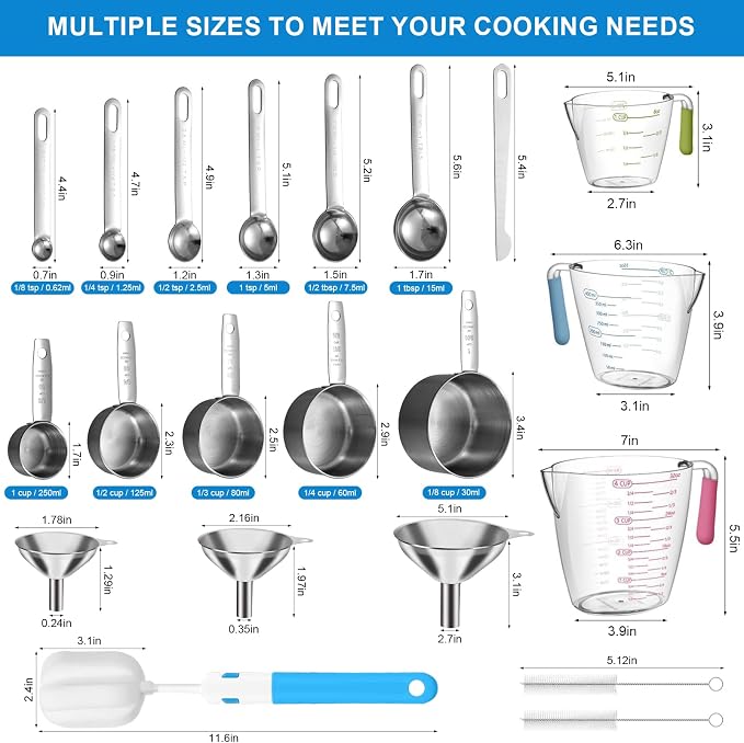 Measuring Cups and Spoons Set 21 Piece, 11 Stainless Steel Nesting Measuring - Image 2