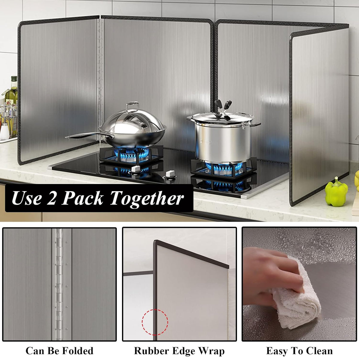 Splatter Guard for Stove 2 Pack 2-Sided Foldable Stainless Steel Oil