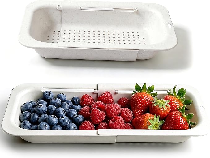 Over the Sink Colander Strainer Basket, Extendable Colander and Strainer by glendaveny