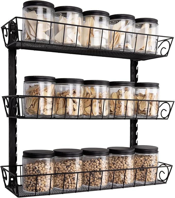 SWOMMOLY Adjustable Wall Mount Spice Rack, 3-Tier Dual-use Organizer by SWOMMOLY