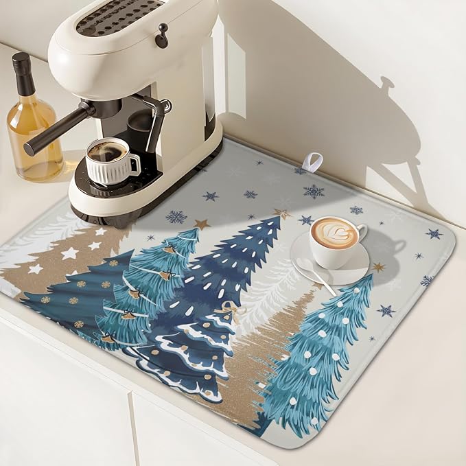 Christmas Tree Dish Drying Mat for Kitchen Counter 18x16 Inch Xmas Snowflake - Image 6