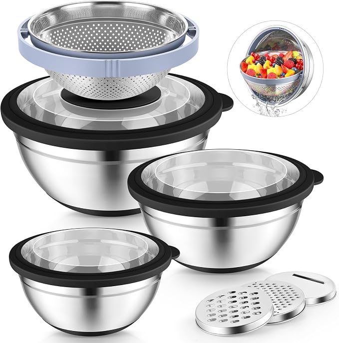 P&P CHEF Mixing Bowls with Lids Set of 3, Stainless Steel Mixing Bowl and by PPCHEF