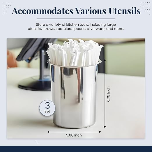 OCS Parts 6.75-Inch Kitchen Utensil Holders | Set of 3 | Stainless Steel - Image 2