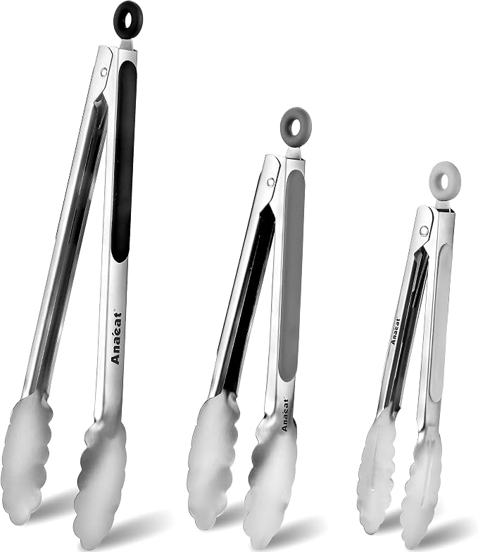 Anaeat Stainless Steel Locking Tong Set of 3 by Anaeat