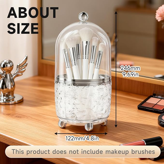 Makeup Brush Holder with Lid, Cosmetic Tools Organizer with Cover, 360° - Image 7