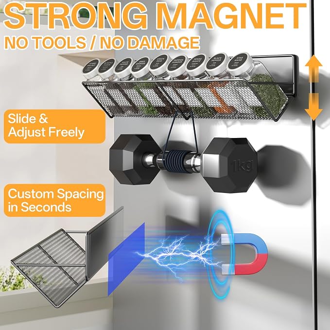 DTUQYX Magnetic Spice Rack for Refrigerator 4 Pack, Extra Long Strong Magnetic - Image 3