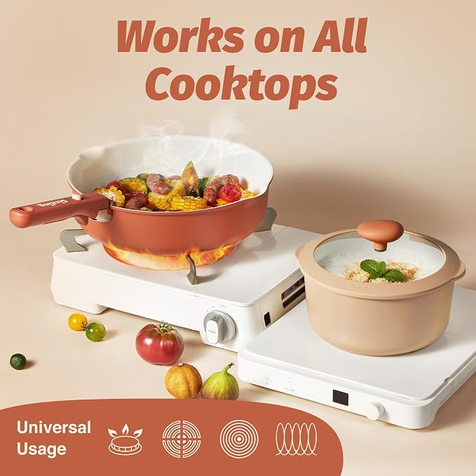CAROTE 22 Pcs Non Stick Pots and Pans Set, Boho Ceramic Cookware Set Detachable - Image 9
