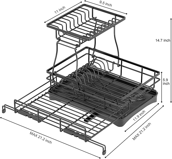 Over The Sink Large 2 Tier Dish Drying Rack Expandable, Dish Drainers - Image 4