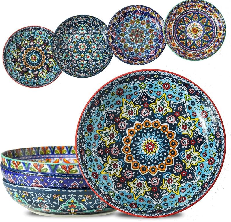 glowworm Pasta Bowls Set of 4, 42 oz Ceramic Serving Bowls for Daily