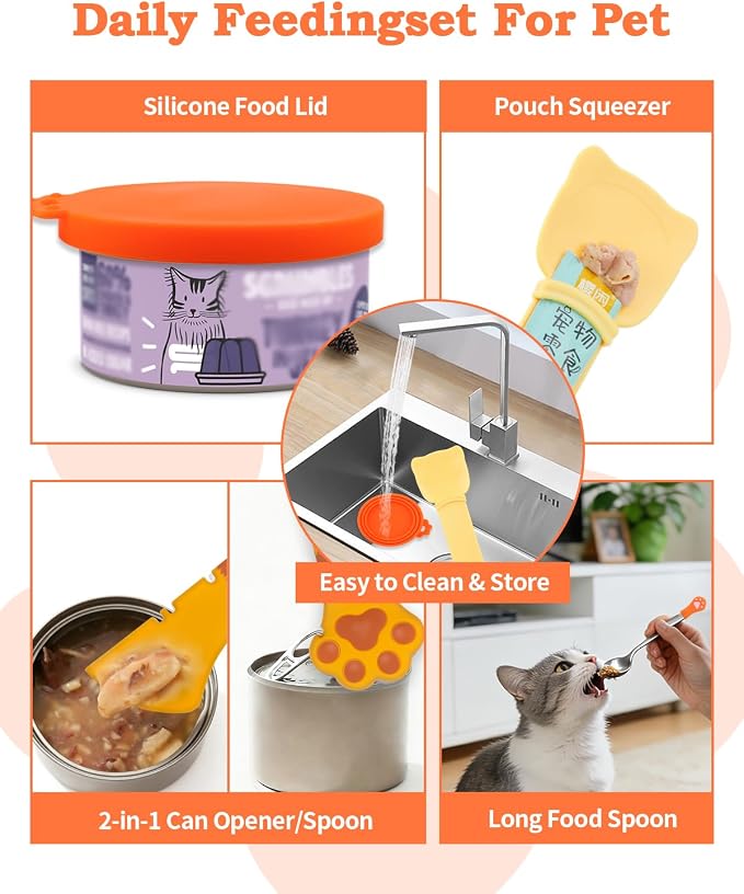 6 PCS Cat Food Can Covers Lids Set, Cat Bar Squeezer, Stainless Steel Wet Food - Image 7