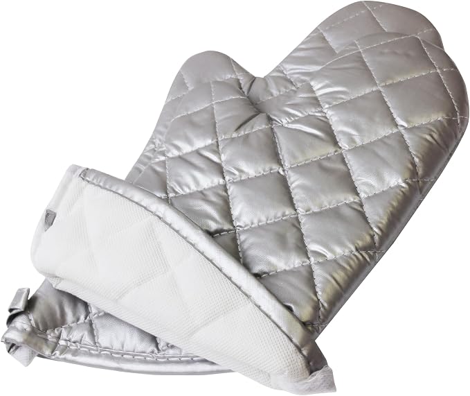 Silver Oven Mitts, Quilted Cotton Lining 13 Inch Oven Gloves, Heat Resistant - Image 4