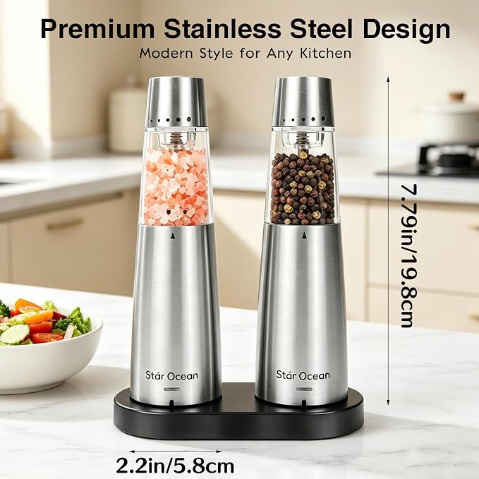 StarOcean Electric Salt and Pepper Grinder Set, Automatic Gravity Grinder - Image 8