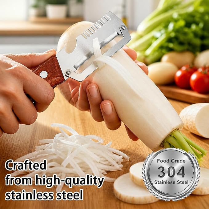 2 Pack MultiFunctional Vegetable Peeler, 3 in 1 Multi Functional Wooden Handle - Image 5