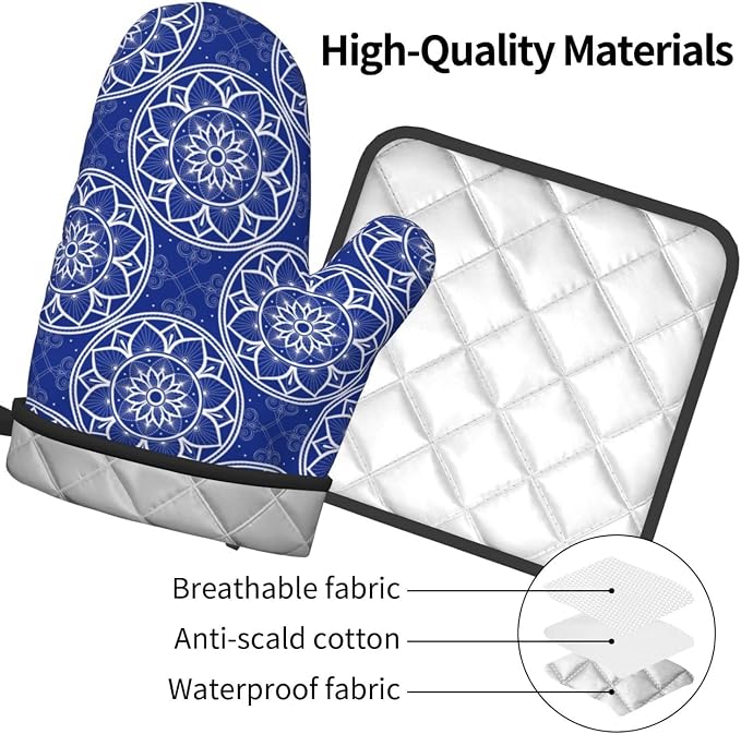 Chinoiserie Blue and White Floral Oven Mitts and Pot Holders Sets of 3 - Image 9