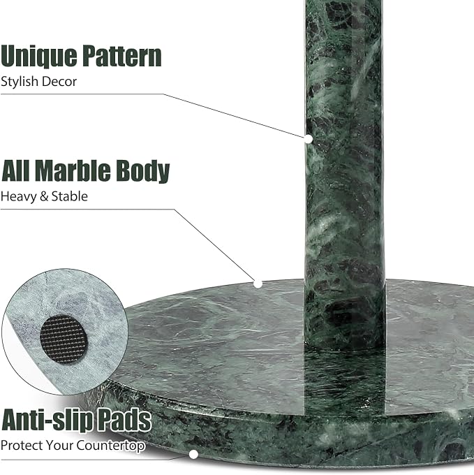 Koville Italian Natural Marble Paper Towel Holder Countertop, Genuine Stone - Image 2