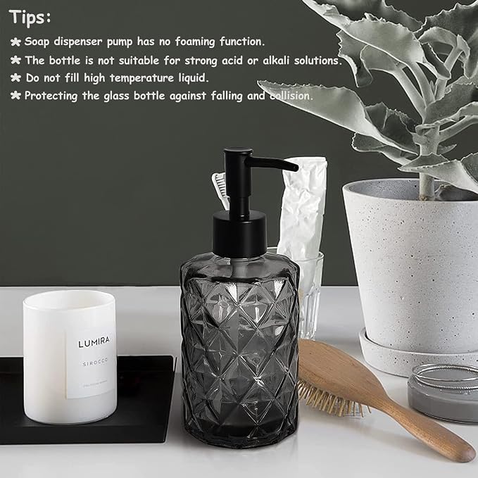 Glass Soap Dispenser with Black Plastic Pump, 12oz Refillable Liquid Hand Soap - Image 7