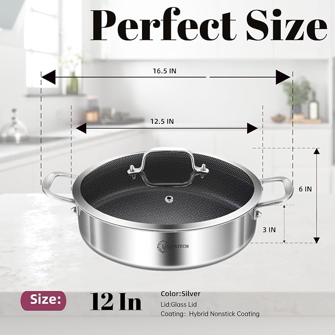 LOLYKITCH 6QT Tri-Ply Stainless Steel Sauté Pan - Image 6