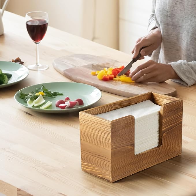 Paper Towel Dispenser Countertop, Burnt Wood Folded Paper Hand Towel Holder - Image 6