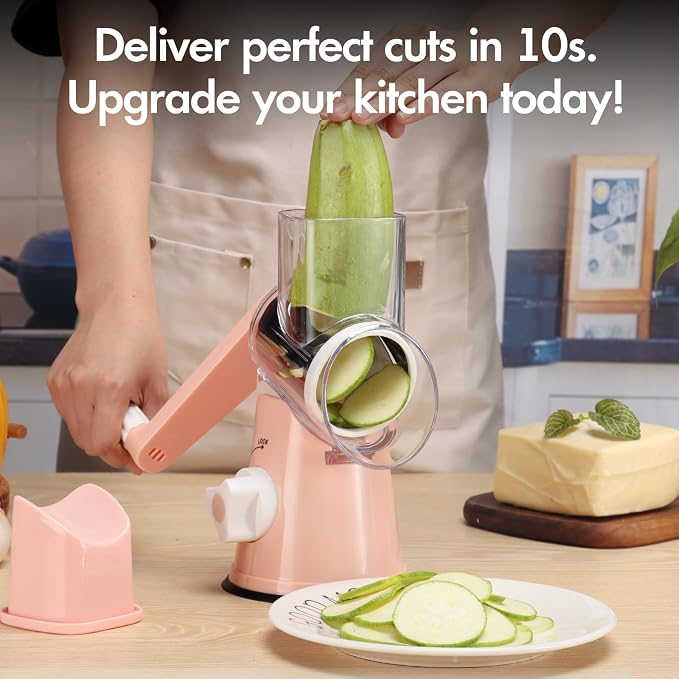 Rotary Cheese Grater with Handle, Round Mandoline Speed Kitchen Slicer - Image 7