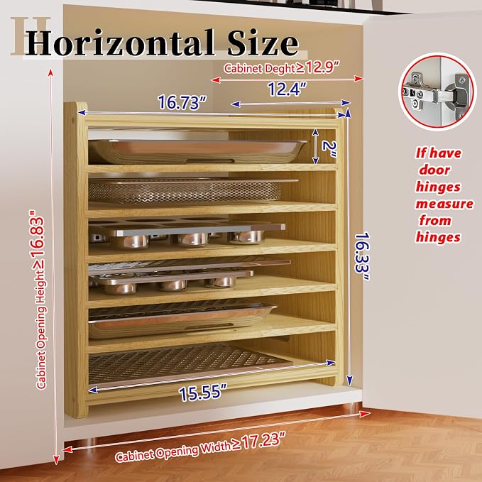 7 Tier Wooden Tray Dividers for Cabinets, Baking Cookie Sheet Organizer - Image 2