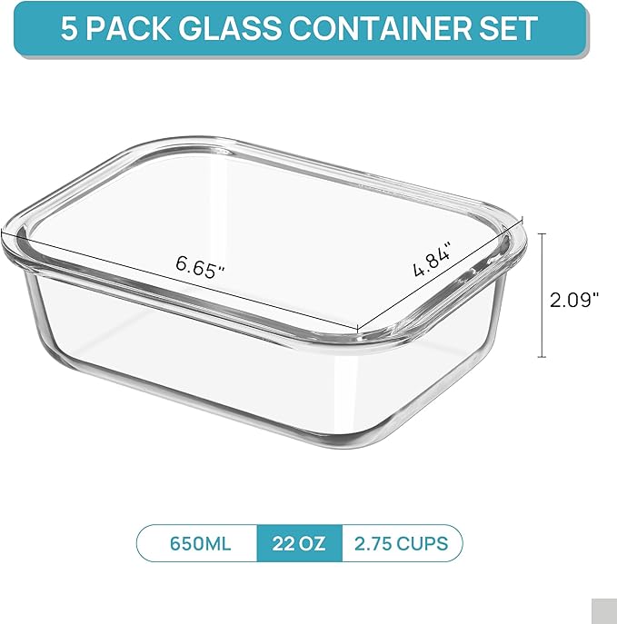 Vtopmart 5Pack 22oz Glass Storage Containers - Image 2