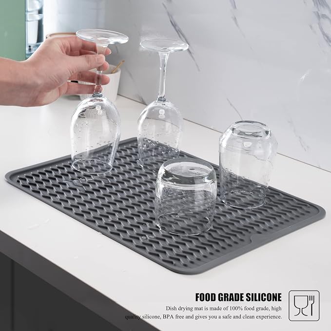 Silicone Dish Drying Mat, Non-Slip Easy Clean Sink Mat Large Heat-resistant - Image 5