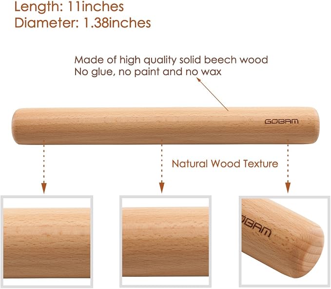 GOBAM Wood Rolling Pin, Small - Image 2