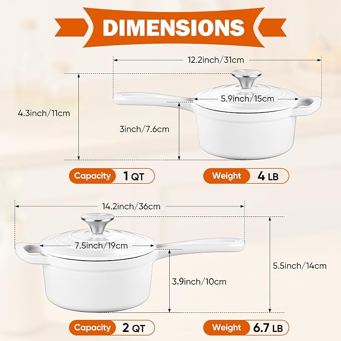 Homikit 1 QT & 2 QT Saucepan Set, Enameled Cast Iron Saucepan - Image 2